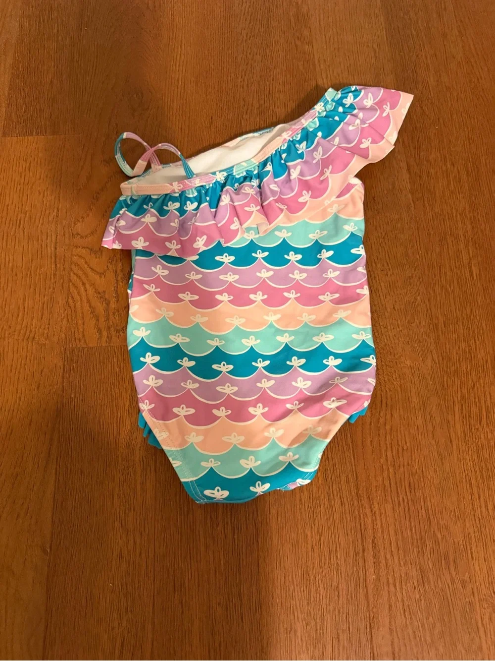 RuffleButts Pastel Mermaid Scale One-Shoulder Ruffle Swimsuit - Size 2T